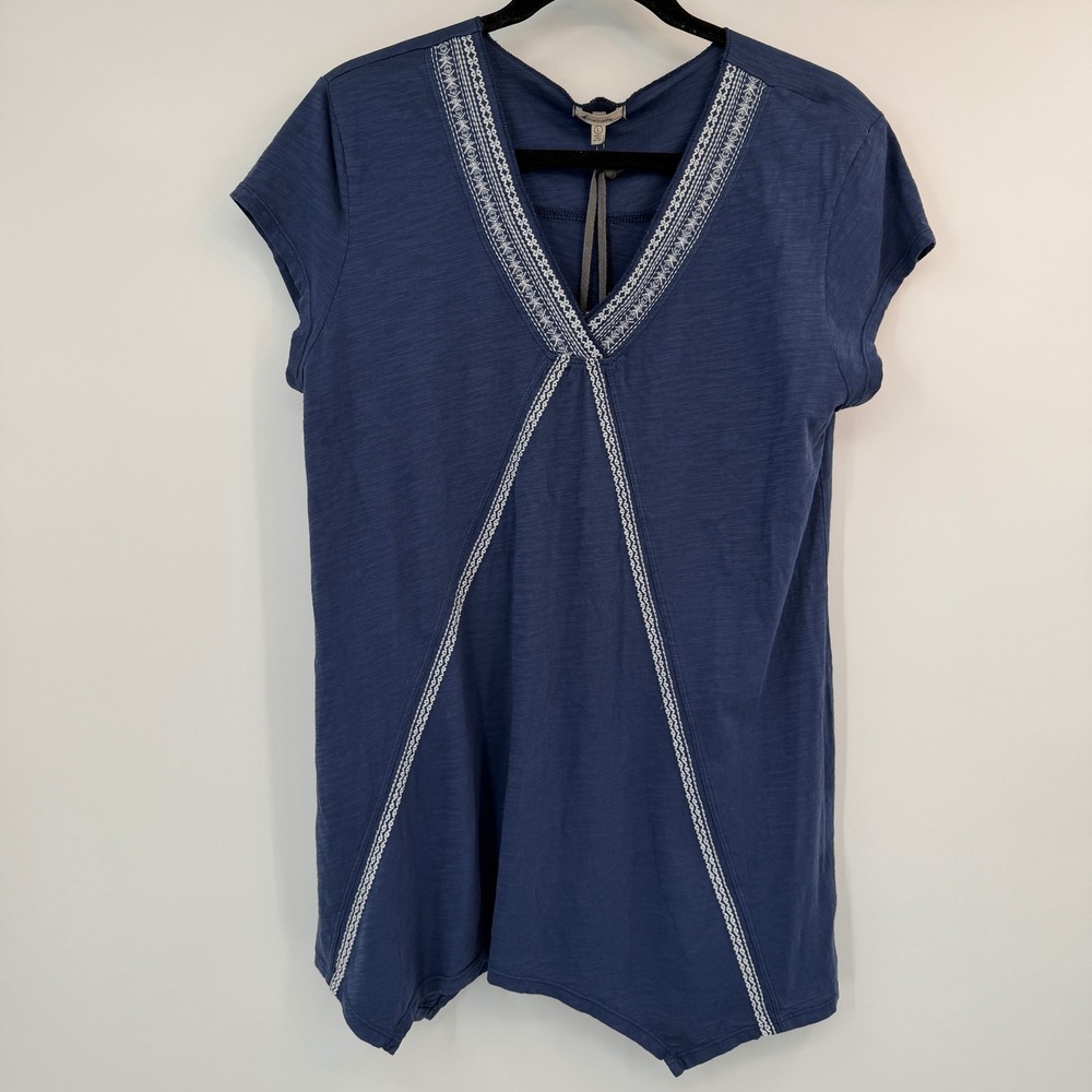 Mod-o-Doc New Navy Slub Cotton Embroidered V-Neck Sharkbite‎ Tunic Top Large